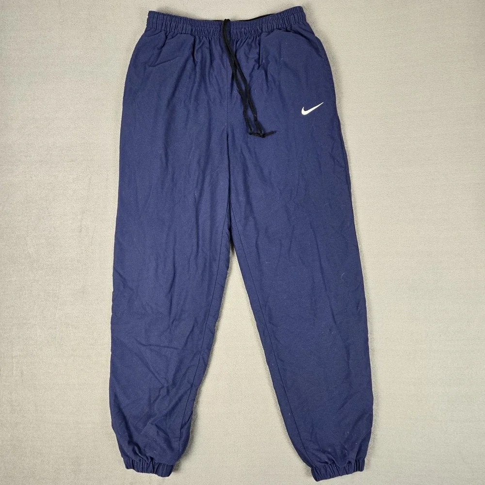 Vintage Nike Track Pants Mens Medium Blue Lined‎ Ankle Zip Gray Tag Swoosh Y2k